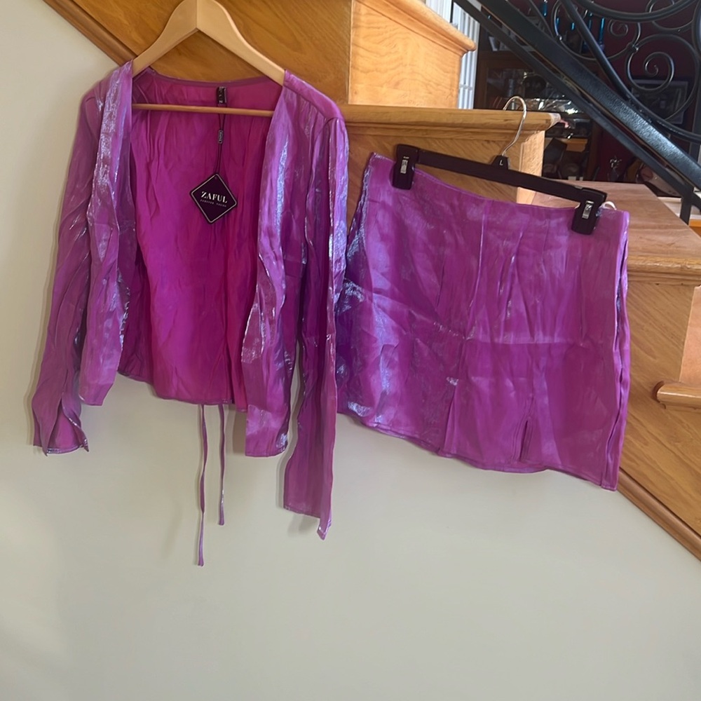 Zaful Forever Young Skirt 2 piece Set Size Large simmering Pinkish Purple